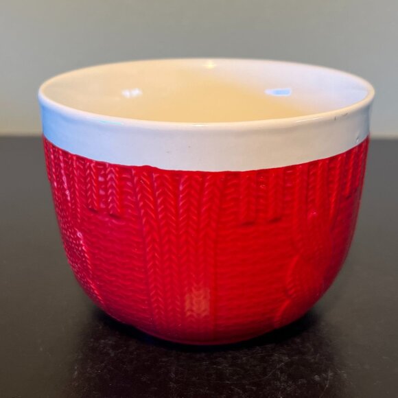 MSRF DESIGN STUDIO Embossed Red Cable Knit Sweater Textured Ceramic Mug / Bowl - Picture 6 of 13